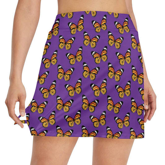 Monarch Butterfly Purple Print Pattern 17" Golf & Pickleball Skort with Pockets