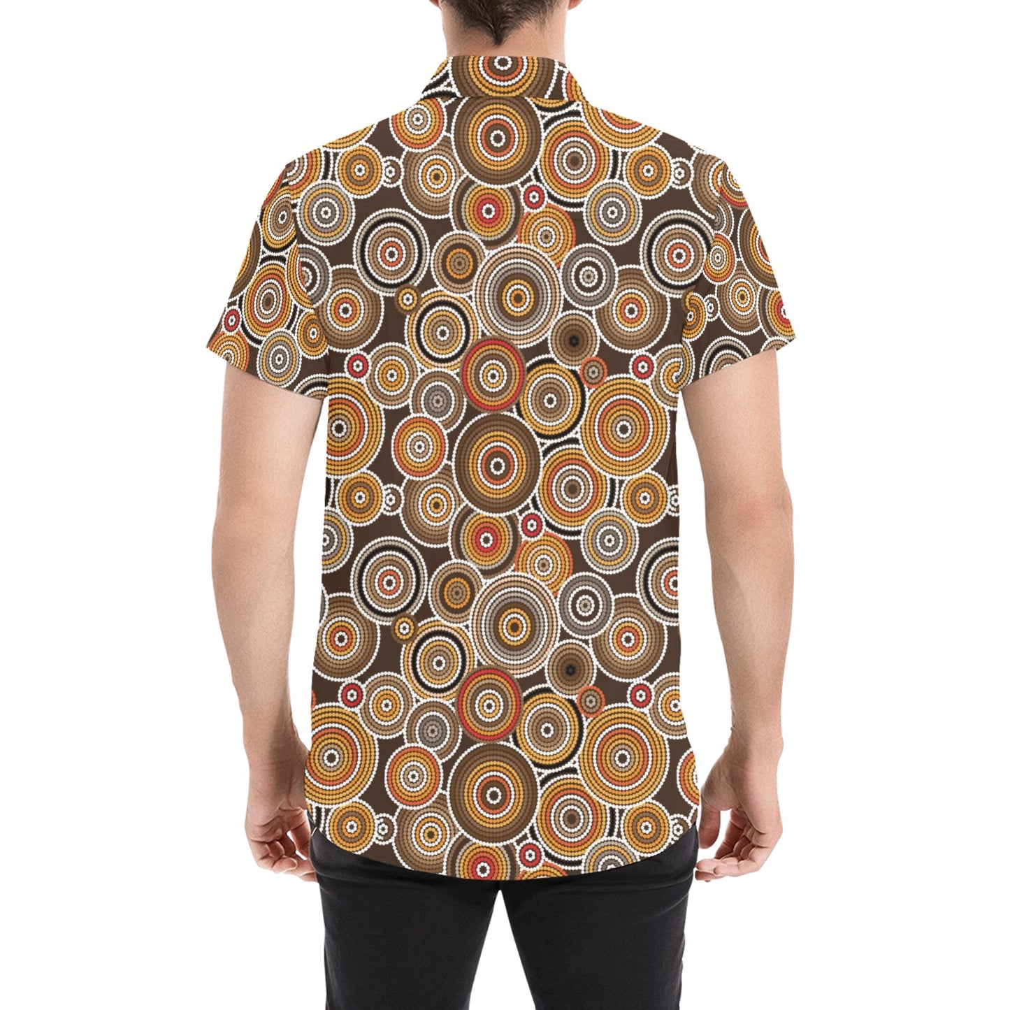 Aboriginal Print Design LKS402 Men Short Sleeve Button Up Shirt