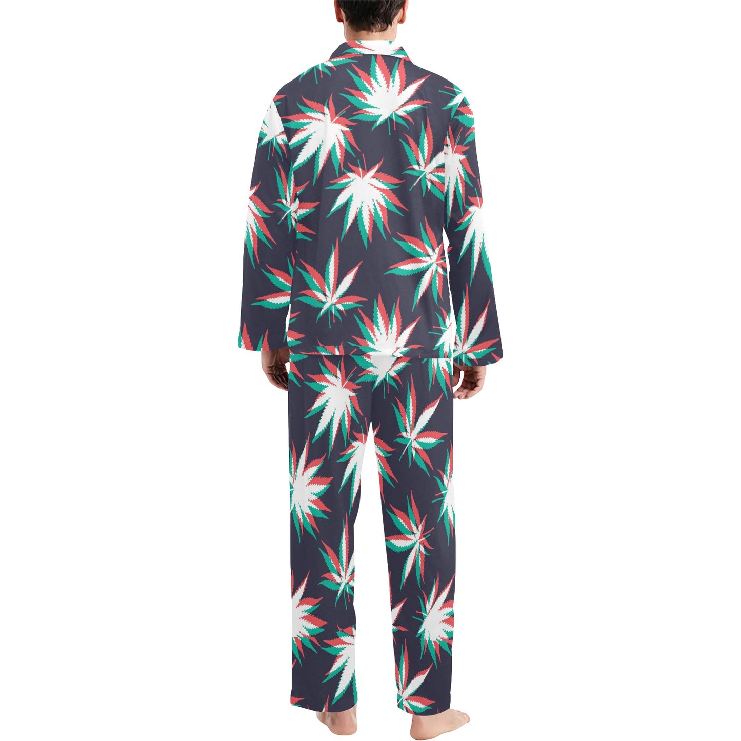 Pot Leaf Pattern Print Design A01 Men's Long Pajama Set