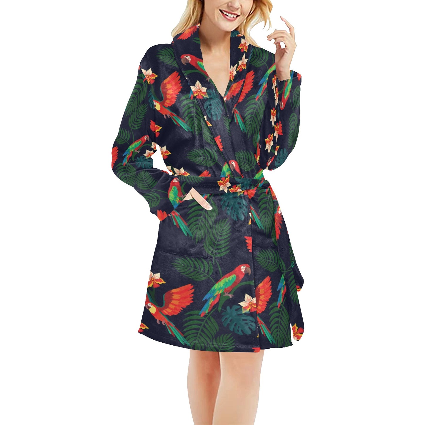 Macaw Pattern Print Design 02 Women's Fleece Robe