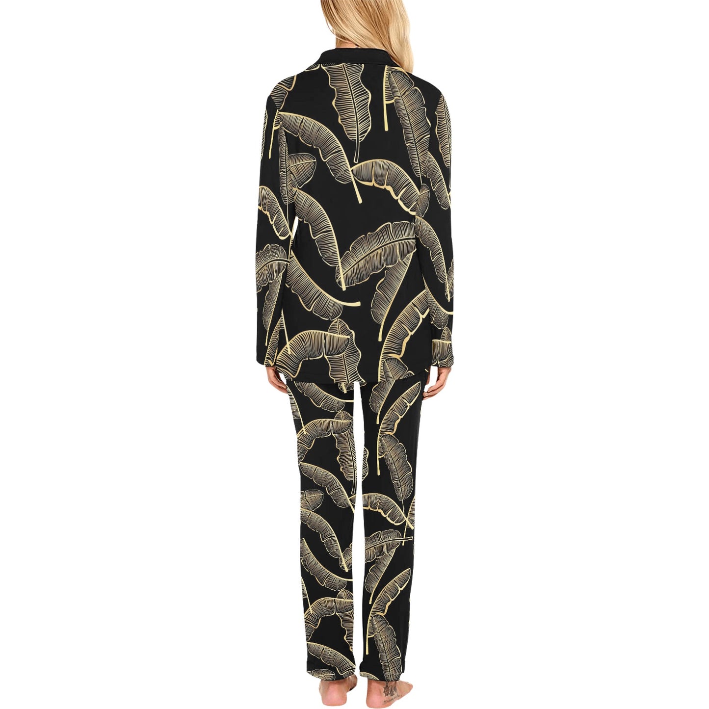 Banana Leaf Pattern Print Design BL07 Women's Long Pajama Set