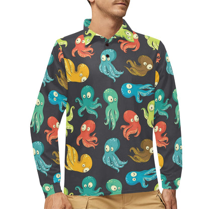 Octopus Pattern Print Design A01 Long Sleeve Polo Shirt For Men's