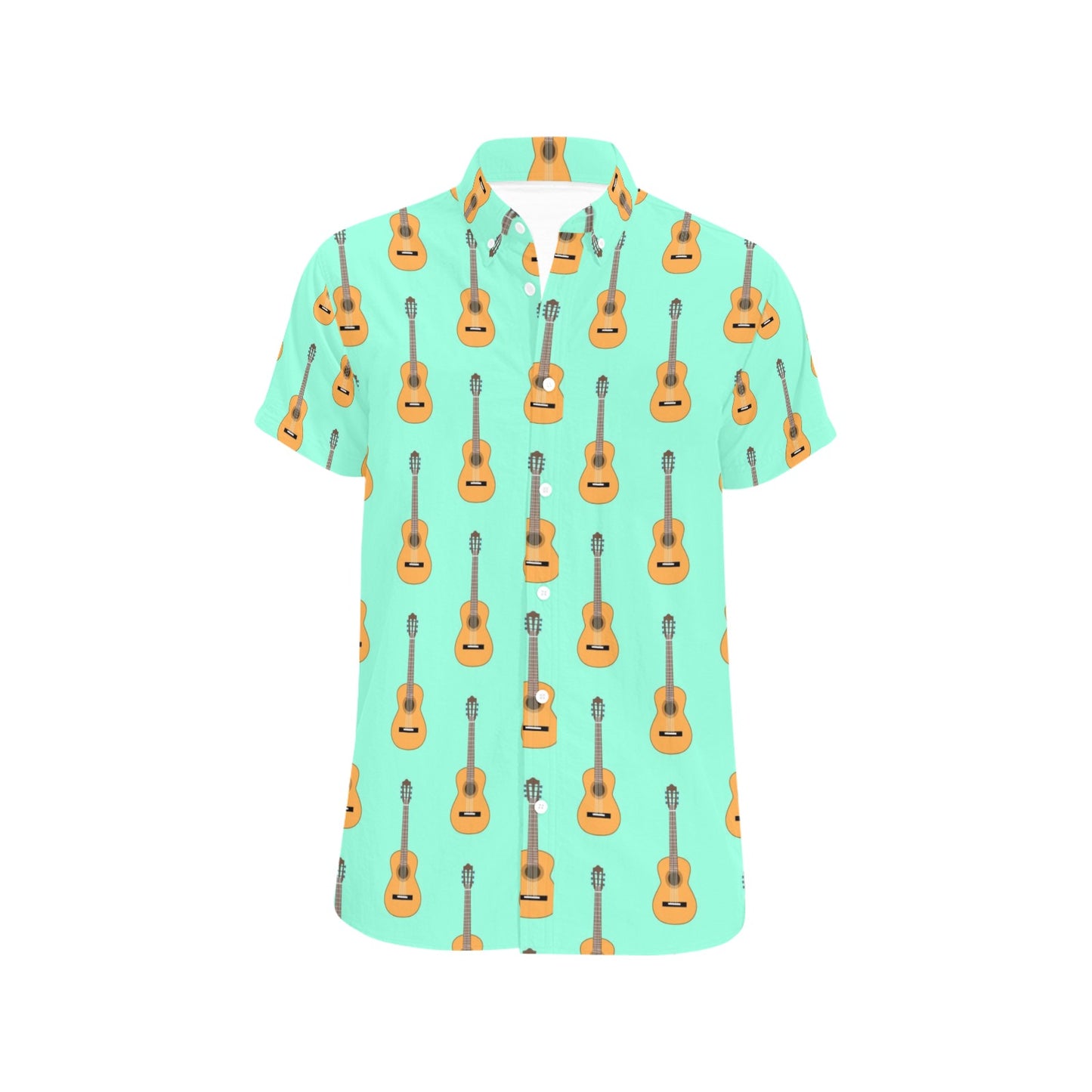 Acoustic Guitar Print Design LKS403 Men Short Sleeve Button Up Shirt