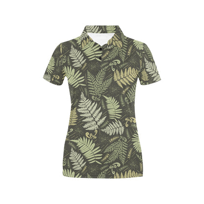 Fern Leave Green Print Pattern Women's Polo Shirt