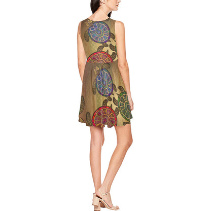 Sea Turtle Tribal Colorful Sleeveless Dress