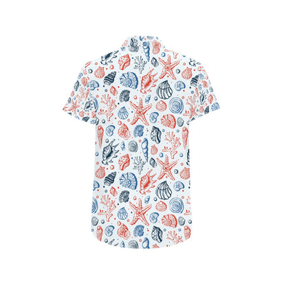 Seashell Print Design LKS307 Men Short Sleeve Button Up Shirt