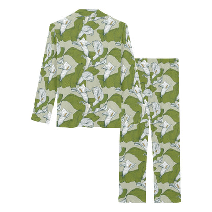 Lily Pattern Print Design LY08 Women's Long Pajama Set