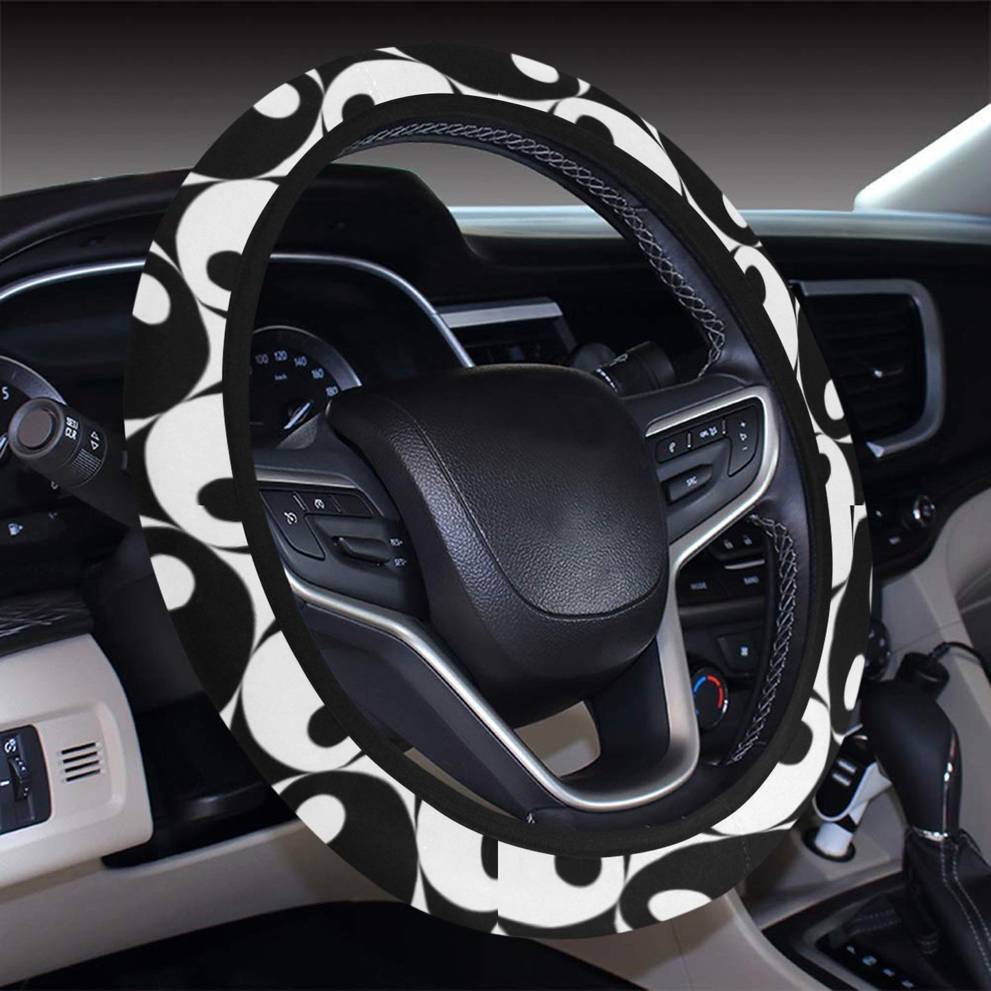 Yin Yang Print Design LKS304 Steering Wheel Cover with Elastic Edge