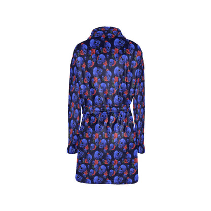 Skull Roses Neon Design Themed Print Women's Fleece Robe