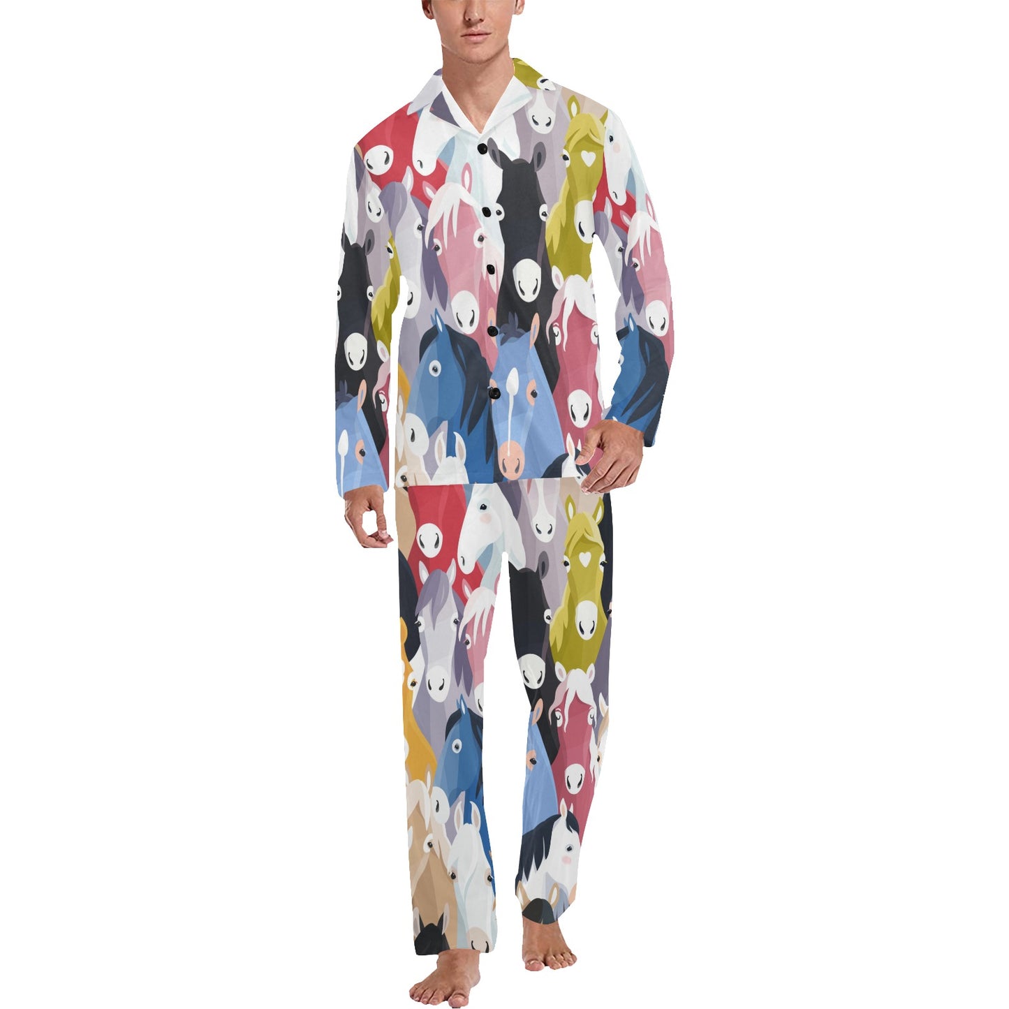 Colorful Horse Pattern Men's Long Pajama Set