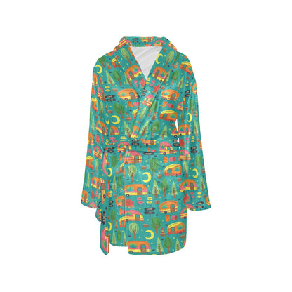Camping Camper Pattern Print Design 05 Women's Fleece Robe