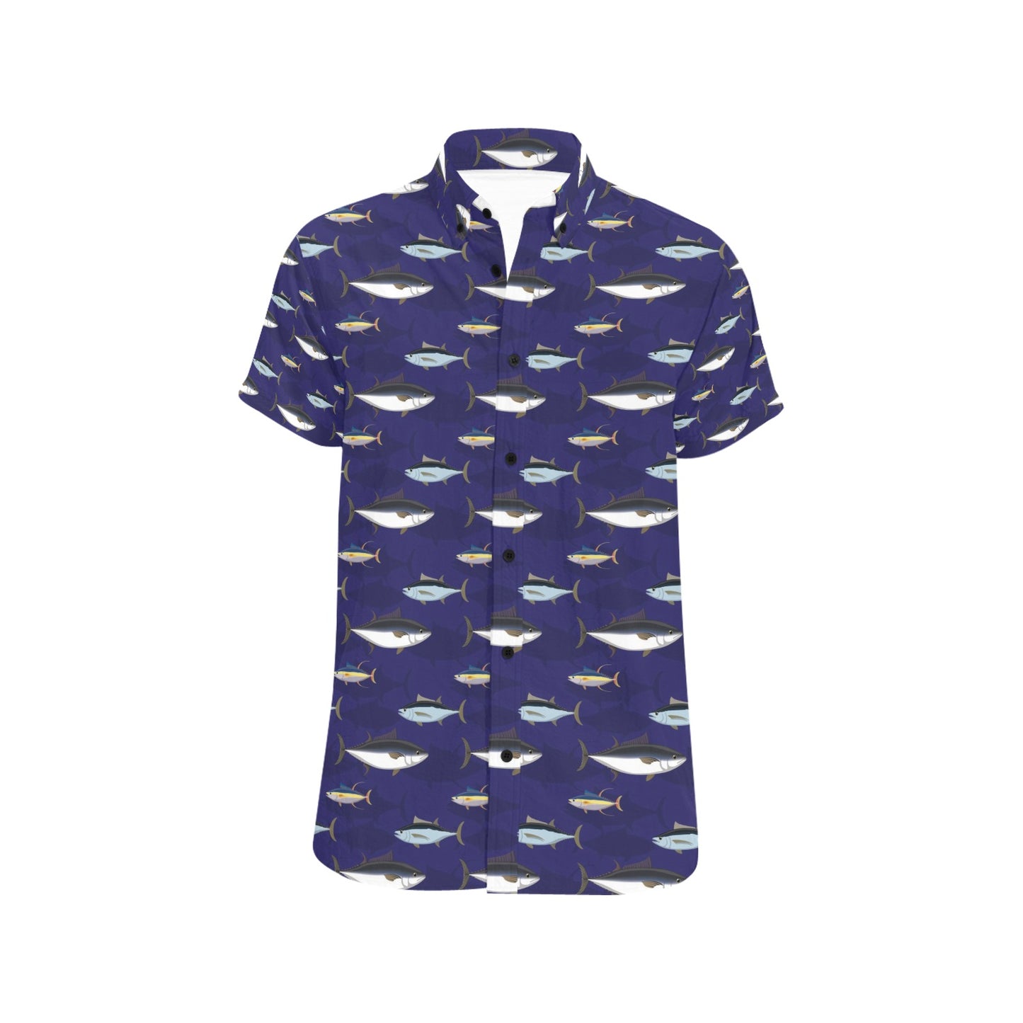 Tuna Fish Print Design LKS304 Men Short Sleeve Button Up Shirt