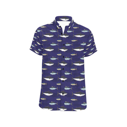 Tuna Fish Print Design LKS304 Men Short Sleeve Button Up Shirt