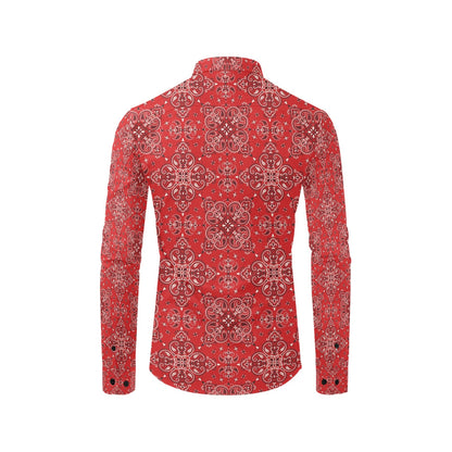 Bandana Red Pattern Print Design LKS3010 Men's Long Sleeve Dress Shirt