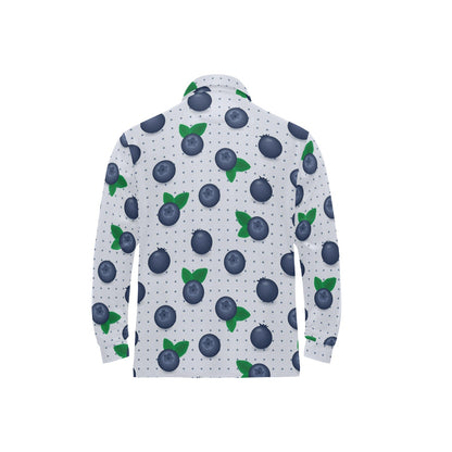 Blueberry Pattern Print Design BB02 Long Sleeve Polo Shirt For Men's