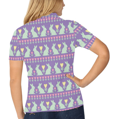 Rabbit Pattern Print Design RB01 Women's Polo Shirt