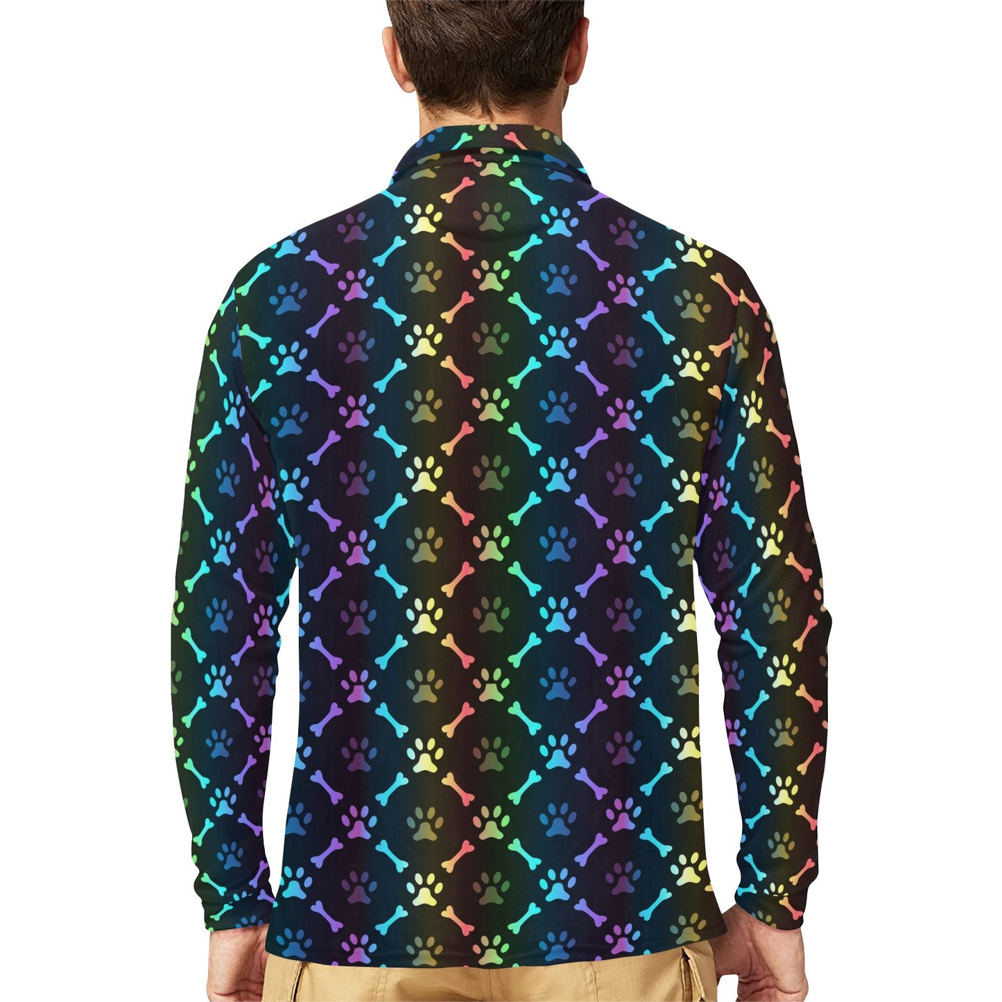 Paw Rainbow Pattern Print Design A01 Long Sleeve Polo Shirt For Men's