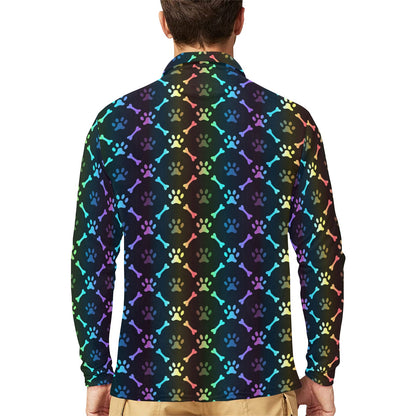 Paw Rainbow Pattern Print Design A01 Long Sleeve Polo Shirt For Men's