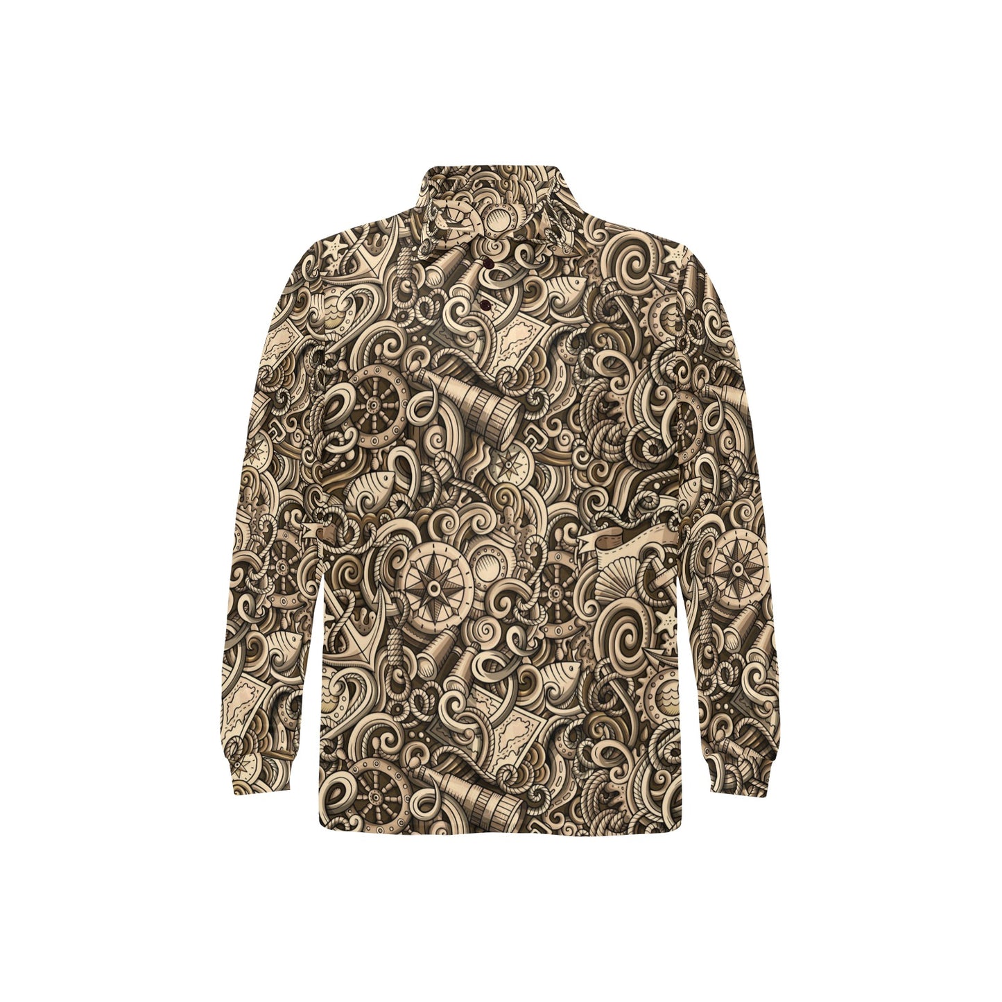 Nautical Tattoo Design Themed Print Long Sleeve Polo Shirt For Men's