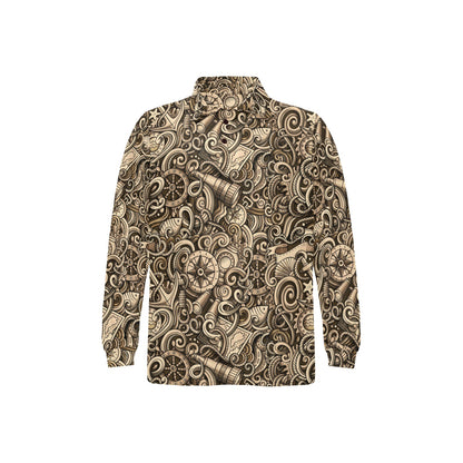 Nautical Tattoo Design Themed Print Long Sleeve Polo Shirt For Men's