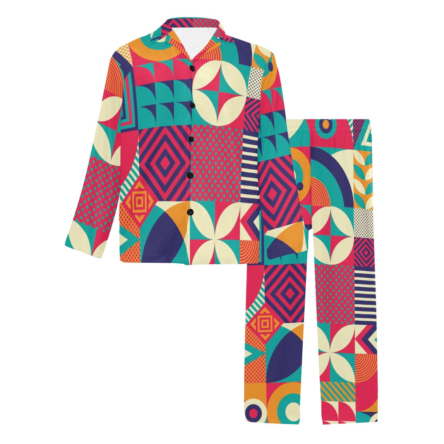 Mosaic Pattern Print Design 03 Men's Long Pajama Set