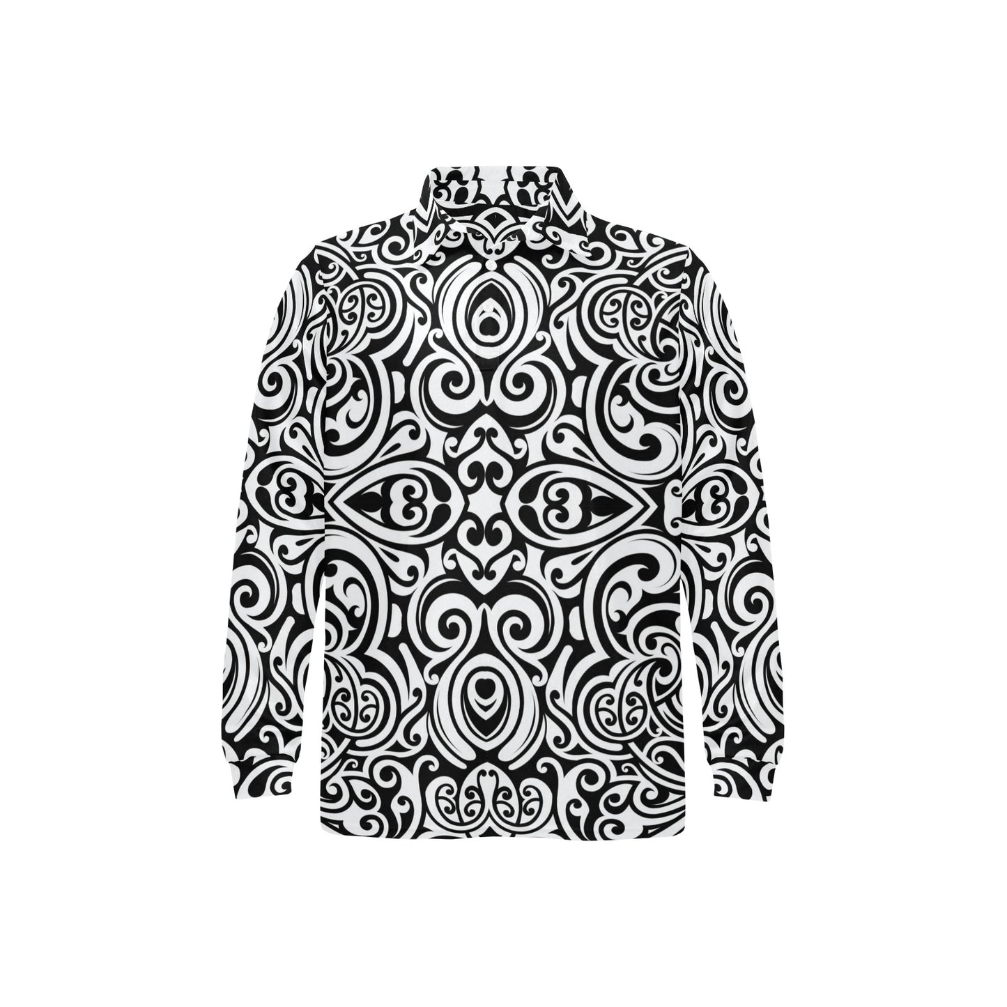 Polynesian Tattoo Pattern Long Sleeve Polo Shirt For Men's