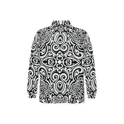 Polynesian Tattoo Pattern Long Sleeve Polo Shirt For Men's