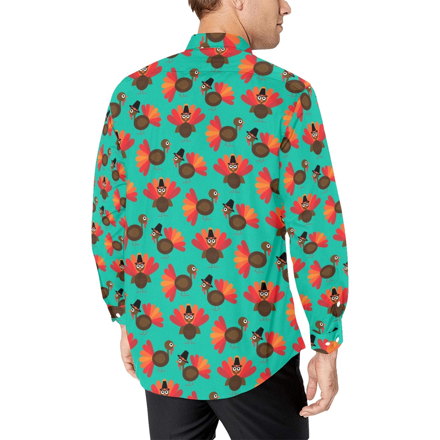 Turkey Print Design LKS402 Men's Long Sleeve Dress Shirt