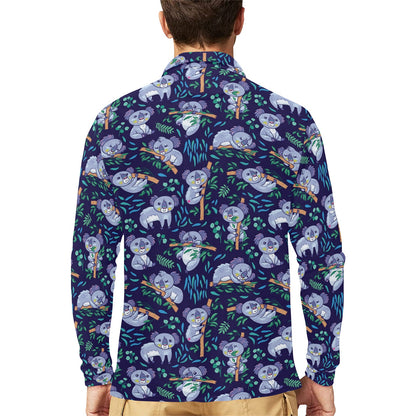 Koala Themed Design Print Long Sleeve Polo Shirt For Men's