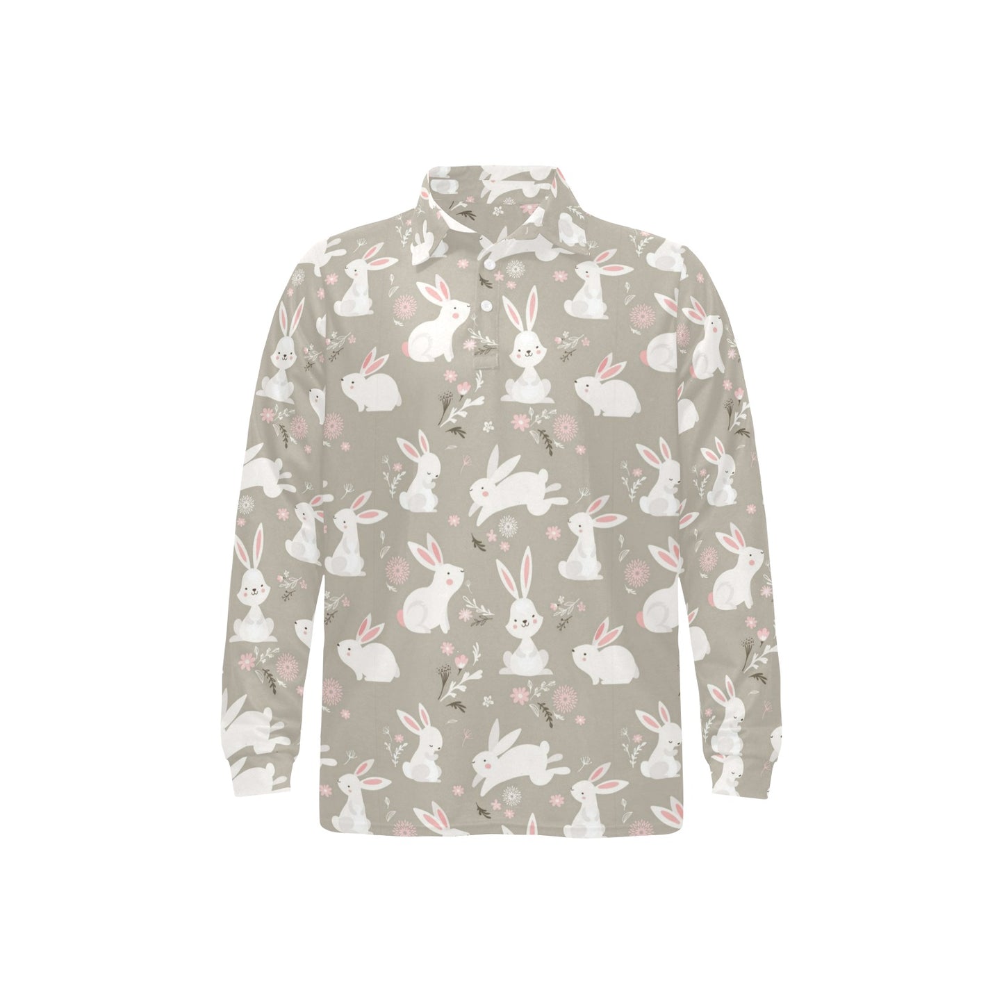 Rabbit Pattern Print Design RB03 Long Sleeve Polo Shirt For Men's