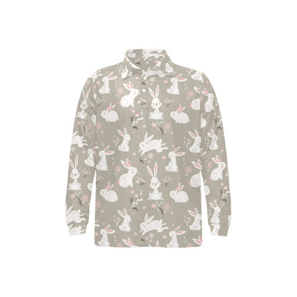 Rabbit Pattern Print Design RB03 Long Sleeve Polo Shirt For Men's