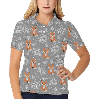 Knit Red Fox Pattern Print Design 02 Women's Polo Shirt