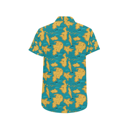 World Map Print Design LKS301 Men Short Sleeve Button Up Shirt