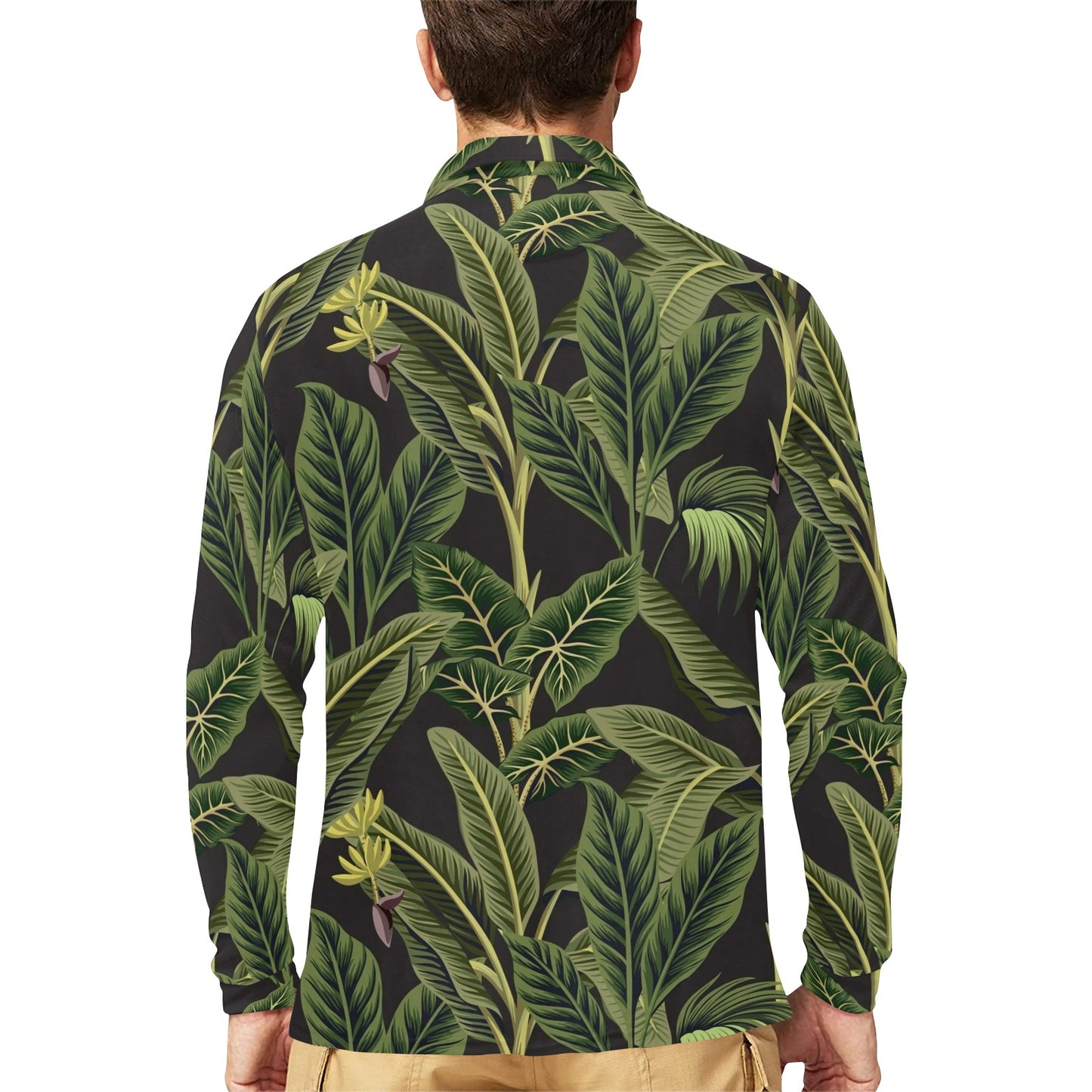 Banana Leaf Pattern Print Design BL04 Long Sleeve Polo Shirt For Men's