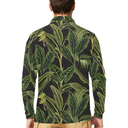 Banana Leaf Pattern Print Design BL04 Long Sleeve Polo Shirt For Men's