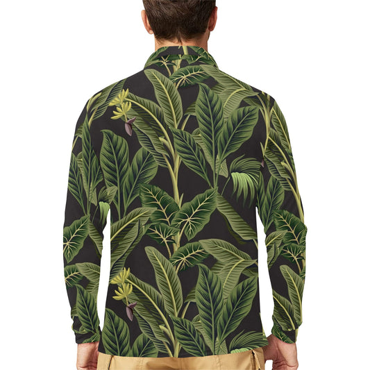 Banana Leaf Pattern Print Design BL04 Long Sleeve Polo Shirt For Men's