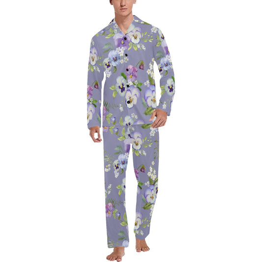 Pansy Pattern Print Design PS05 Men's Long Pajama Set
