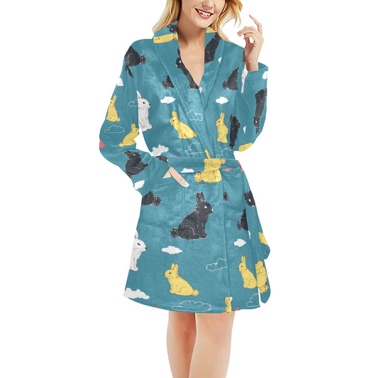 Rabbit Pattern Print Design RB014 Women's Fleece Robe