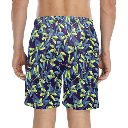 Dragonfly Lime Blue Print Pattern Men's Swim Trunks Beach Shorts
