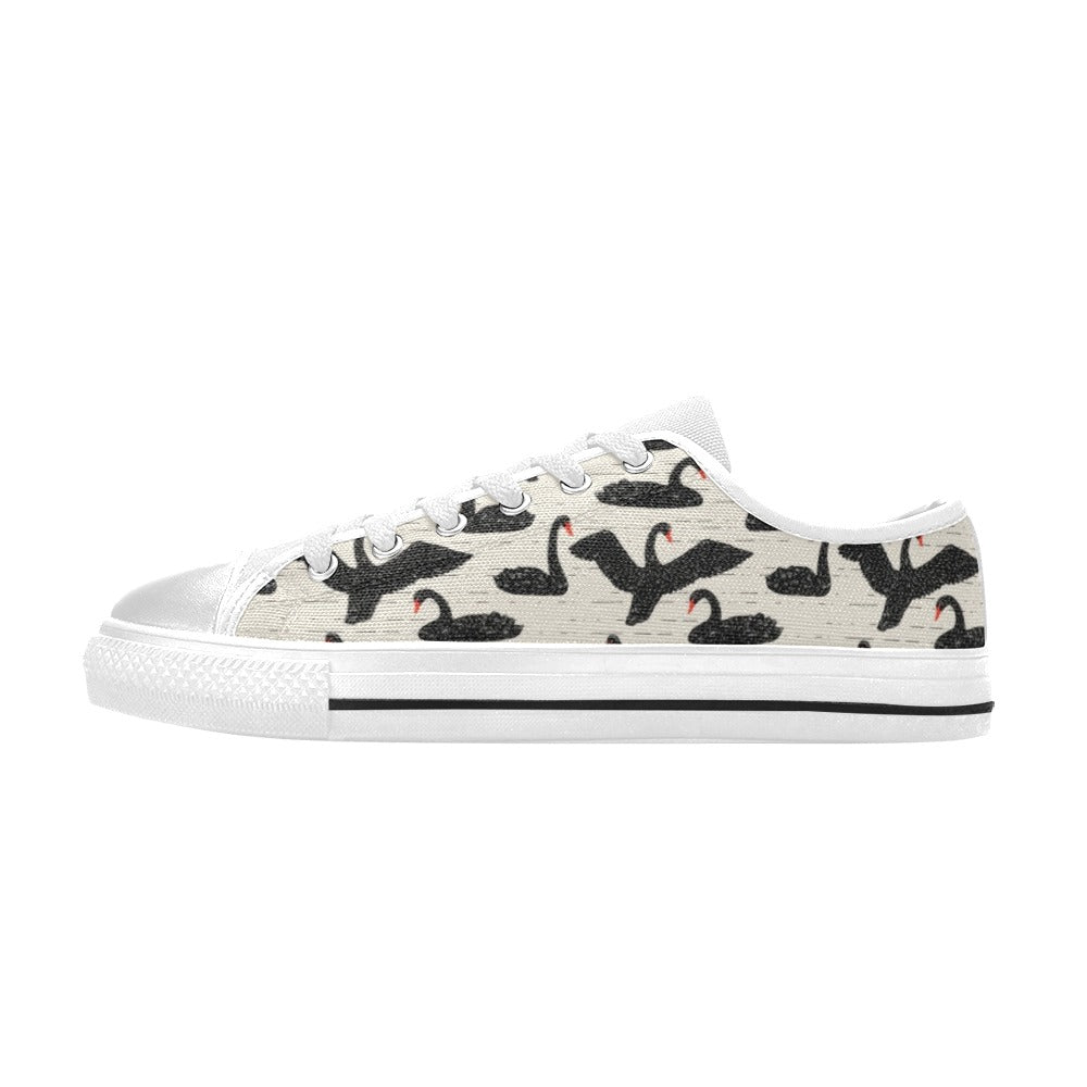 Swan Print Design LKS402 Women's White Low Top Shoes