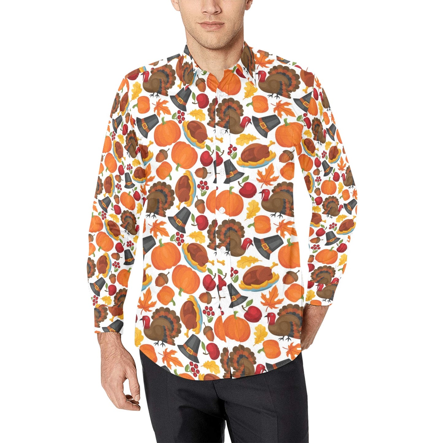 Thanksgiving Print Design LKS304 Men's Long Sleeve Dress Shirt