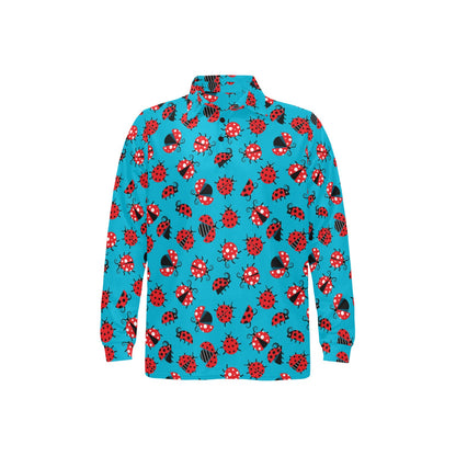Ladybug Action Print Pattern Long Sleeve Polo Shirt For Men's