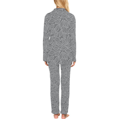 Elm Leave Grey Print Pattern Women's Long Pajama Set