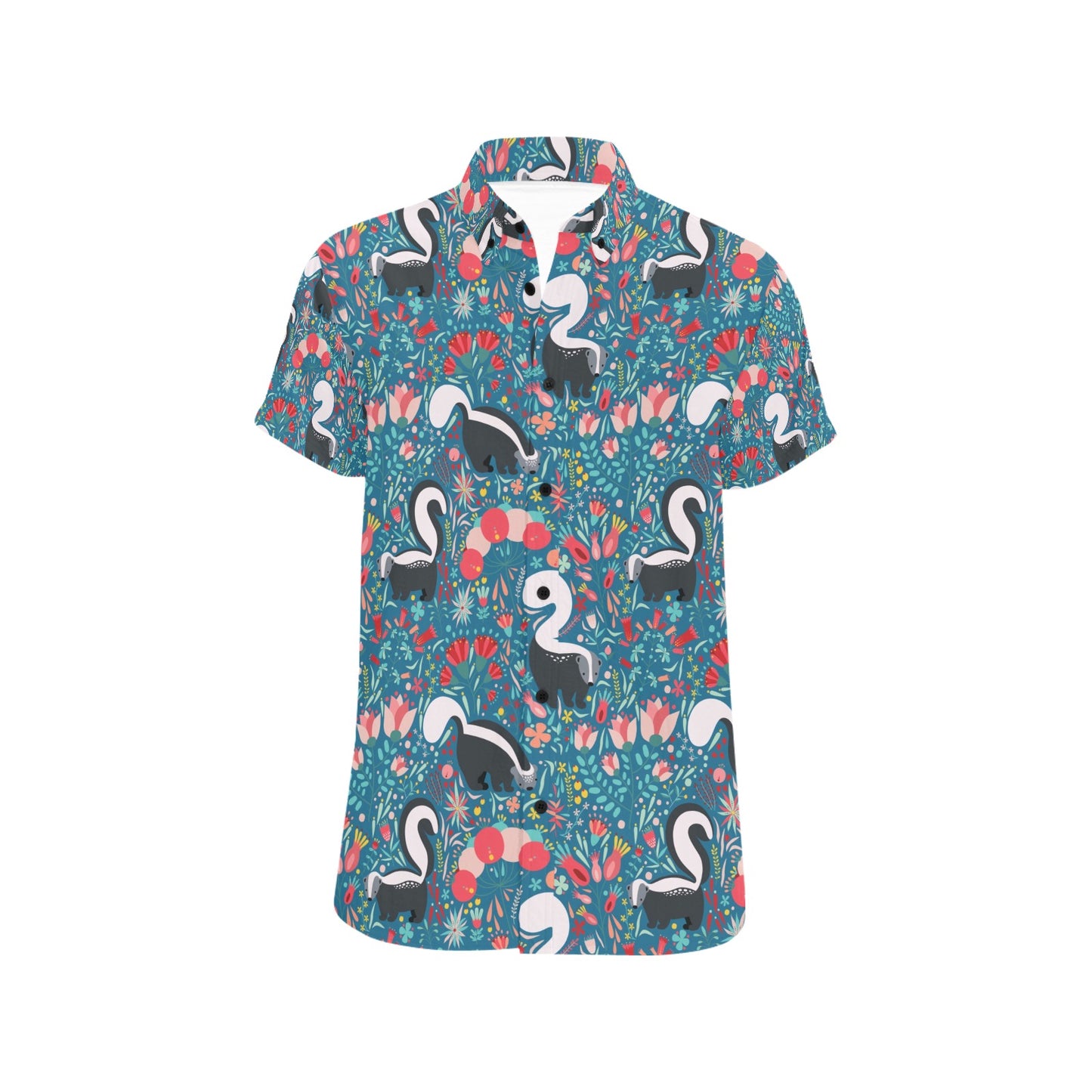Skunk Print Design LKS302 Men Short Sleeve Button Up Shirt