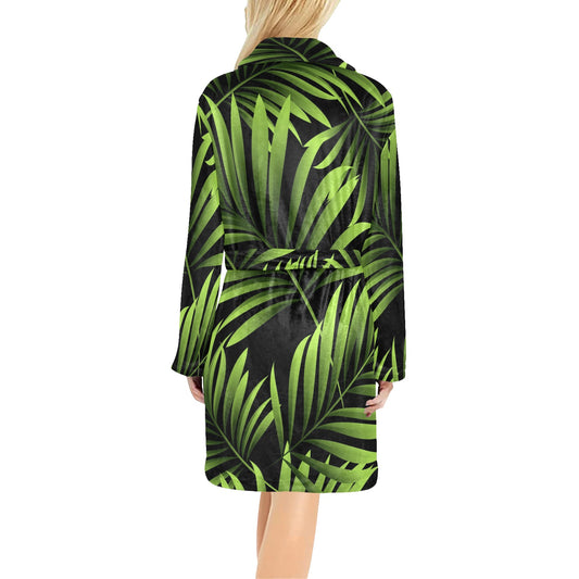 Green Neon Tropical Palm Leaves Women's Fleece Robe