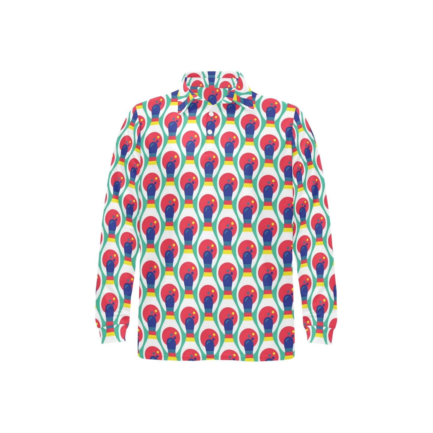 Bowling Pattern Print Design 05 Long Sleeve Polo Shirt For Men's