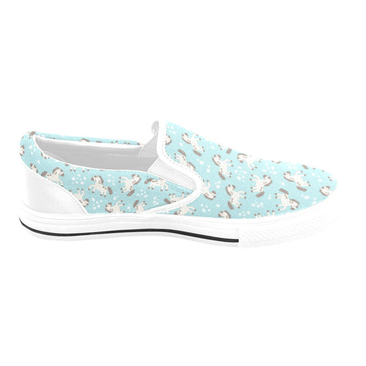 Horse Cute Print Design LKS306 White Slip Ons Canvas Women's Shoes
