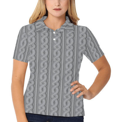 Cable Knit Pattern Print Design 01 Women's Polo Shirt