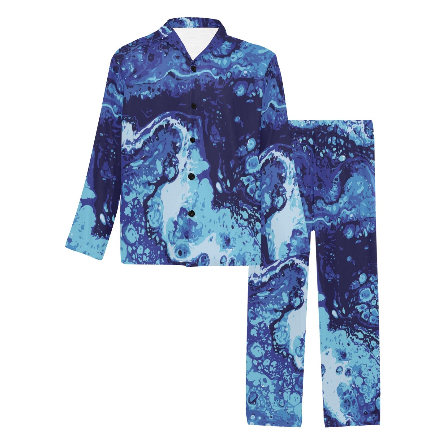Ocean Liquid Pattern Print Design A03 Men's Long Pajama Set