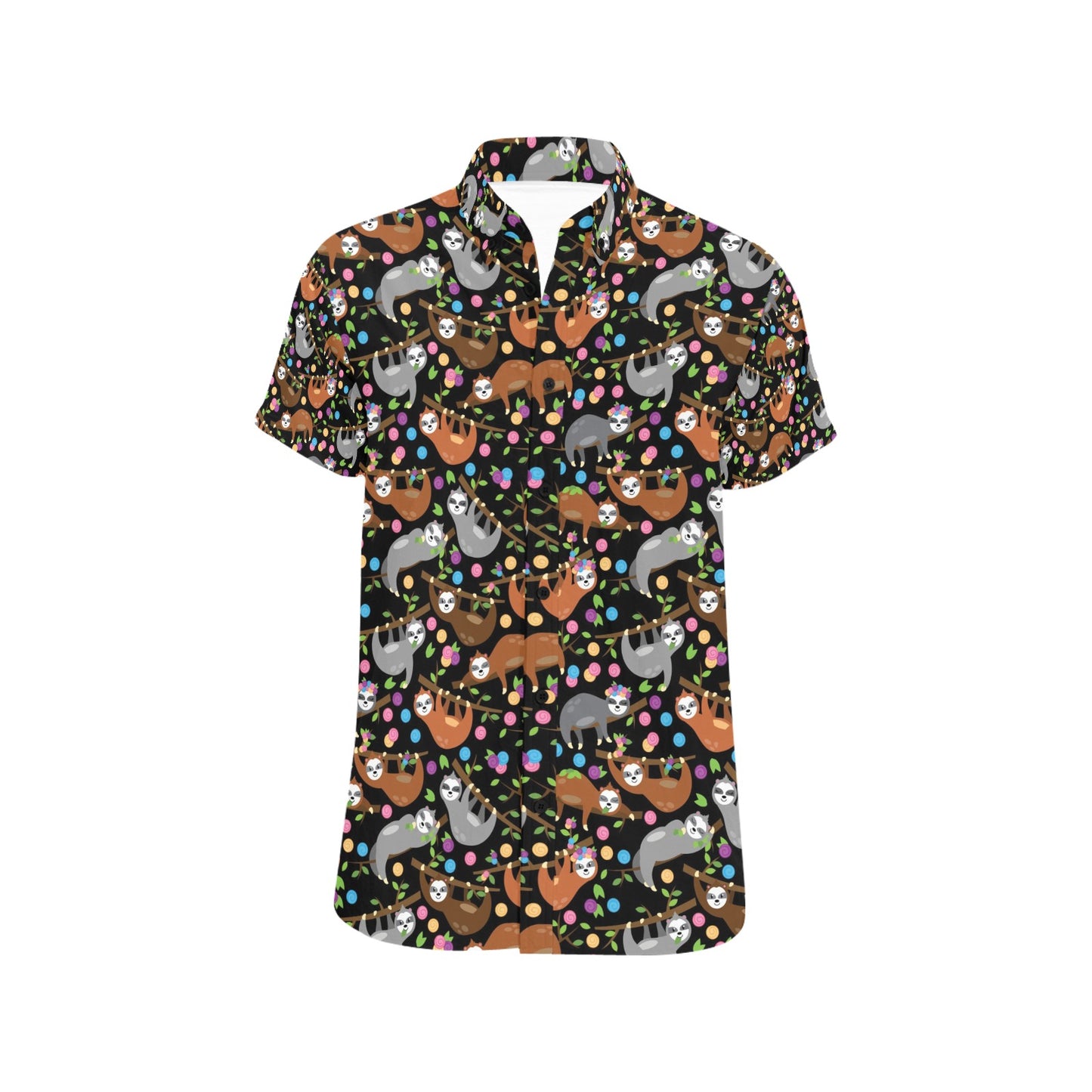 Sloth Print Design LKS306 Men Short Sleeve Button Up Shirt